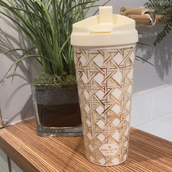 KATE SPADE Thermal travel mug 16oz cream and gold
